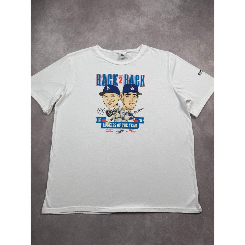 SGA LA Dodgers Back 2 Back Rookies of the Year Shirt Seager Bellinger White  XL